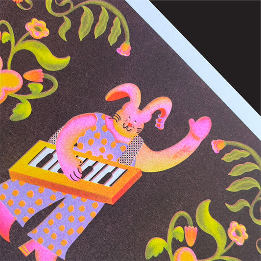 Risograph Print: Woodland Series - Rabbit - The Keytarist