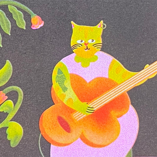 Risograph Print: Woodland Series - Wild Cat - The Guitarist