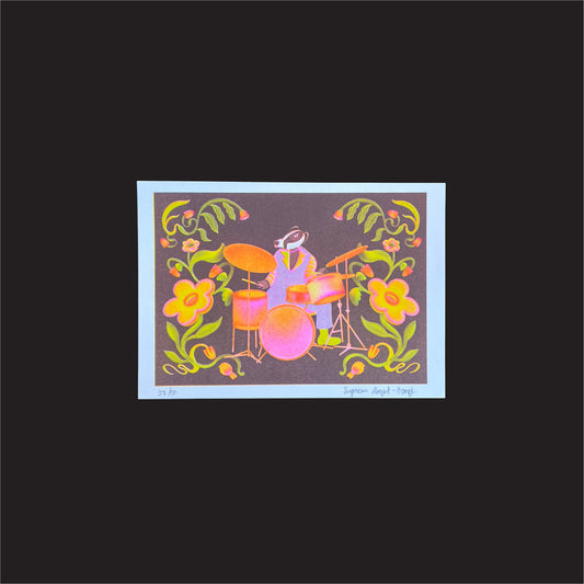 Risograph Print: Woodland Series - Badger - The Jazz Drummer