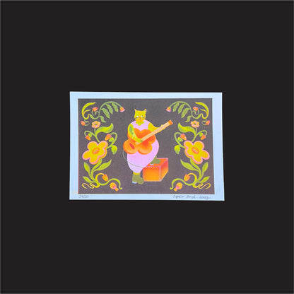 Risograph Print: Woodland Series - Wild Cat - The Guitarist