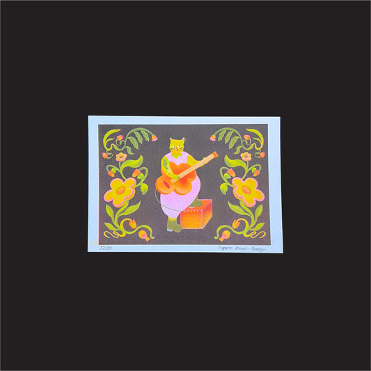 Risograph Print: Woodland Series - Wild Cat - The Guitarist